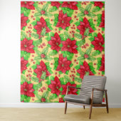 ポインセチアとホリーベリーの水色 タペストリー (インサイチュ)