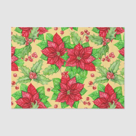 ポインセチアとホリーベリーの水色 薄葉紙 (正面)