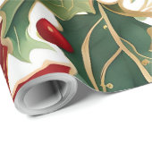 ポインセチアとホリーラッピング紙 ラッピングペーパー (ロールコーナー)