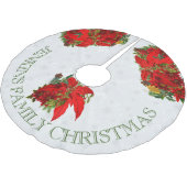 ポインセチアとホワイトスノーフレークと文字 ブラッシュドポリエステルツリースカート (アングル)