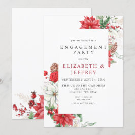 ポインセチアとホーリーのクリスマスエンゲージメントパーティー 招待状
