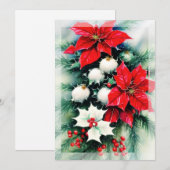 ポインセチアとホーリーのスワッグ　予算内でクリスマスを飾ろう シーズンカード (正面/裏面)