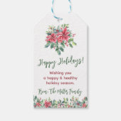 ポインセチアとホーリーの水彩ホリデー ギフトタグ (正面)