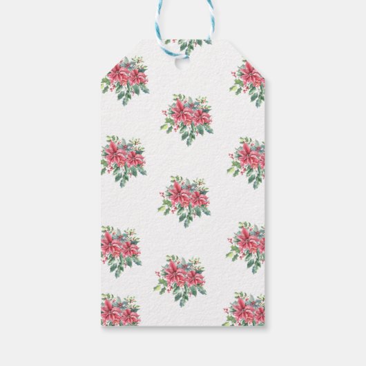 ポインセチアとホーリーの水彩ホリデー ギフトタグ (裏面)