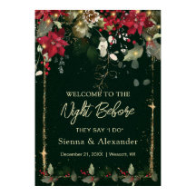 ポインセチアとホーリーの「クリスマスイブの夜へようこそ」看板