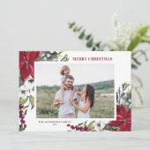 ポインセチアとモミ葉のクリスマスの写真 シーズンカード (スタンド正面)