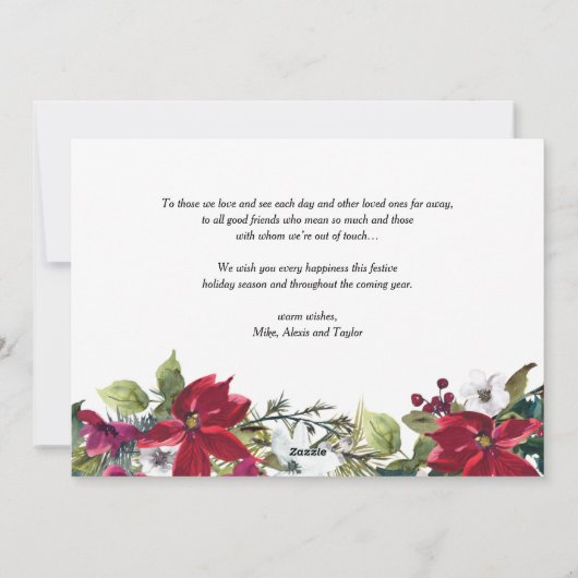 ポインセチアとモミ葉のクリスマスの写真 シーズンカード (裏面)