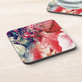 ポインセチアとヴィンテージクリスマスオーナメントデジタル コースター (左側)