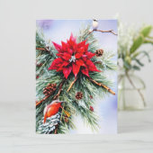 ポインセチアと松の予算クリスマス シーズンカード (スタンド正面)