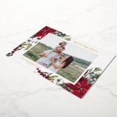 ポインセチアと松の葉の幸せな休暇の写真 箔シーズンカード (回転した状態)