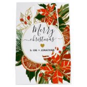 ポインセチアと柑橘系金ゴールドメリークリスマス ミディアムペーパーバッグ (裏面)