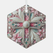 ポインセチアと真珠と交差 ガラスオーナメント (正面)