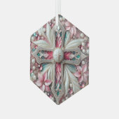 ポインセチアと真珠と交差 ガラスオーナメント (正面左)