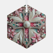 ポインセチアと真珠と交差 ガラスオーナメント (裏面)