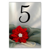 ポインセチアと真珠の冬の結婚式のテーブル番号 テーブルナンバー (裏面)