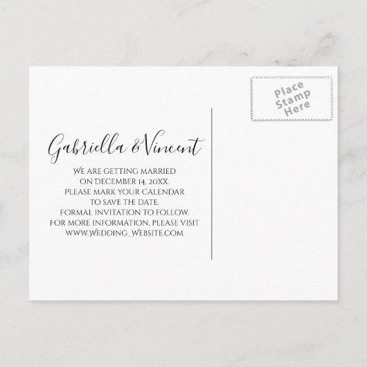 ポインセチアと真珠の冬の結婚式の日付を保存 案内ポストカード (裏面)
