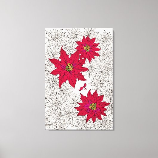 ポインセチアと赤い靴。オフホワイト キャンバスプリント (正面)