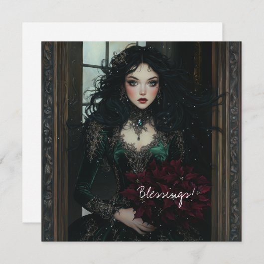 ポインセチアのエレガントゴシックレディのカード シーズンカード (正面/裏面)