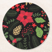 ポインセチアのクリスマスの休日 ラウンドペーパーコースター (正面)