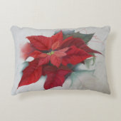 ポインセチアのクリスマスの油絵 アクセントクッション (正面)