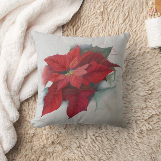 ポインセチアのクリスマスの油絵 クッション (ブランケット)