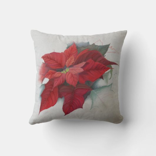 ポインセチアのクリスマスの油絵 クッション (裏面)