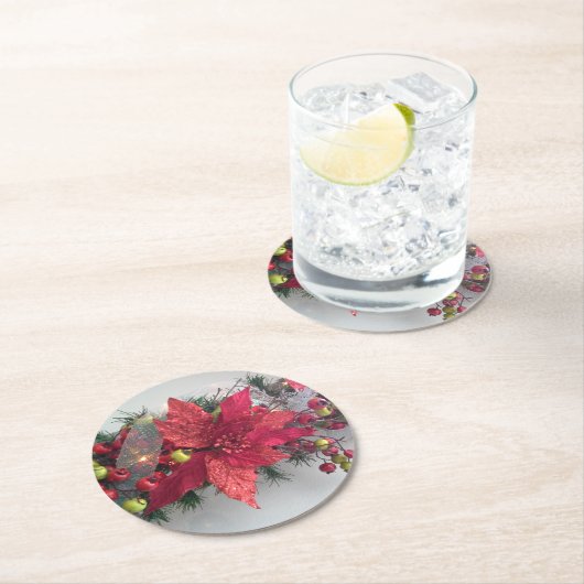 ポインセチアのクリスマスの花 – Flor de Pascua ラウンドペーパーコースター (インサイチュ)