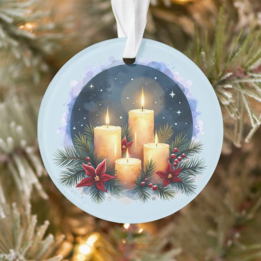 ポインセチアのクリスマスキャンドルの輝き オーナメント (ツリー)