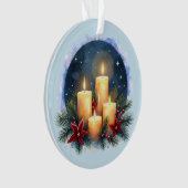 ポインセチアのクリスマスキャンドルの輝き オーナメント (正面)