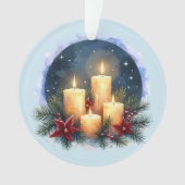 ポインセチアのクリスマスキャンドルの輝き オーナメント (正面)