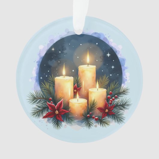 ポインセチアのクリスマスキャンドルの輝き オーナメント (正面)