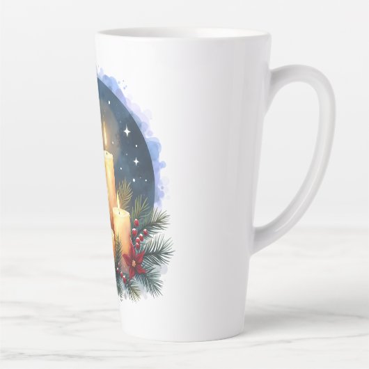 ポインセチアのクリスマスキャンドルの輝き カフェラテマグ (右)