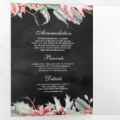 ポインセチアのクリスマスキャンドルQRコードブラックウェディング 三つ折り招待状 (内部最初)