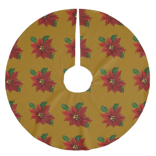 ポインセチアのクリスマスツリースカート ブラッシュドポリエステルツリースカート (正面)