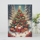 ポインセチアのクリスマスツリー フラット グリーティング カード (スタンド正面)