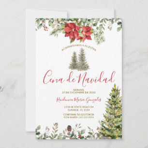 ポインセチアのクリスマスディナーパーティー Cena De Navidad 招待状