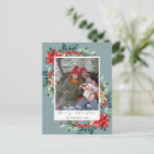 ポインセチアのクリスマスパインおもしろいニードルのメッセージBlu ポストカード (スタンド正面)