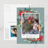 ポインセチアのクリスマスパインおもしろいニードルのメッセージBlu ポストカード (正面/裏面)