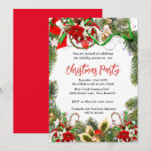 ポインセチアのクリスマスパーティーリース 招待状 (正面/裏面)
