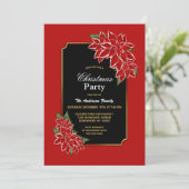 ポインセチアのクリスマスパーティー 赤い枠の黒 招待状 (スタンド正面)