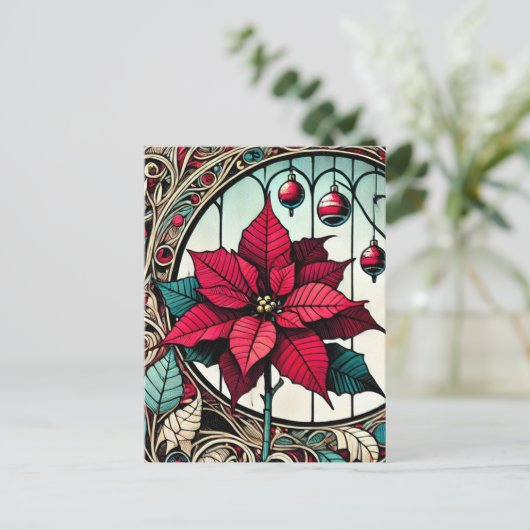 ポインセチアのクリスマスフラワー ポストカード (スタンド正面)