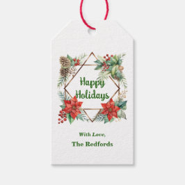 ポインセチアのクリスマスプレゼントラベルオンホワイト ギフトタグ