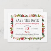 ポインセチアのクリスマスホリデーパーティー日付を保存 案内ポストカード (正面/裏面)