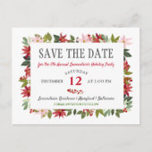 ポインセチアのクリスマスホリデーパーティー日付を保存 案内ポストカード (正面)