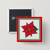ポインセチアのクリスマスボタンピン 缶バッジ (正面&裏面)