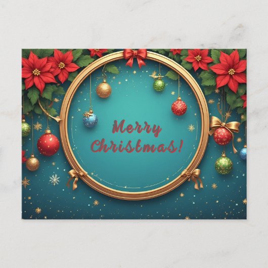 ポインセチアのクリスマスリース 🎄✨ シーズンポストカード (正面)