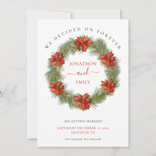 ポインセチアのクリスマス結婚式の日付を保存 セーブザデート (正面)