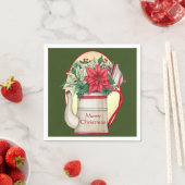 ポインセチアのクリスマス オールドファッション ティーポット スタンダードカクテルナプキン (インサイチュ)