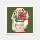 ポインセチアのクリスマス オールドファッション ティーポット スタンダードカクテルナプキン (正面)