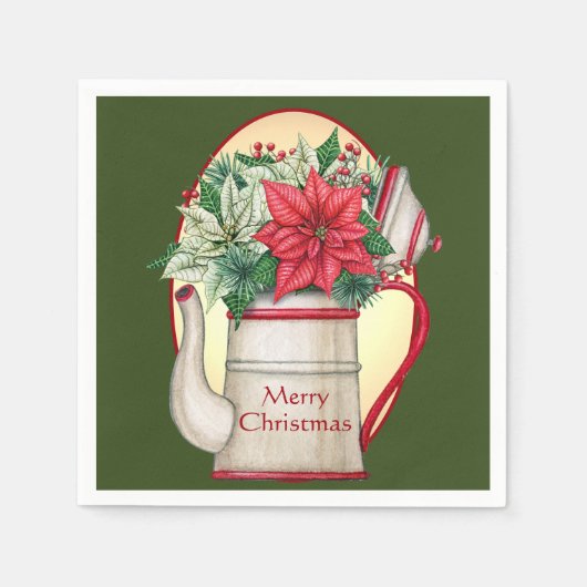 ポインセチアのクリスマス オールドファッション ティーポット スタンダードカクテルナプキン (正面)